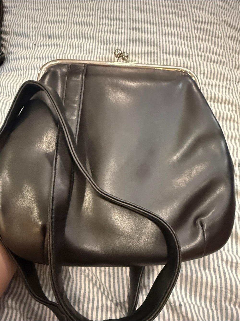 Jennifer Moore Black Leather Kiss-Lock Shoulder Bag